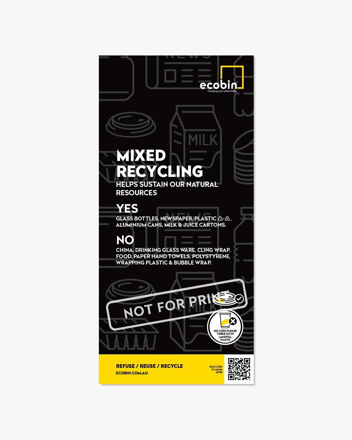 Mixed Recycling Educational Laminated Poster | Chalkboard List Design