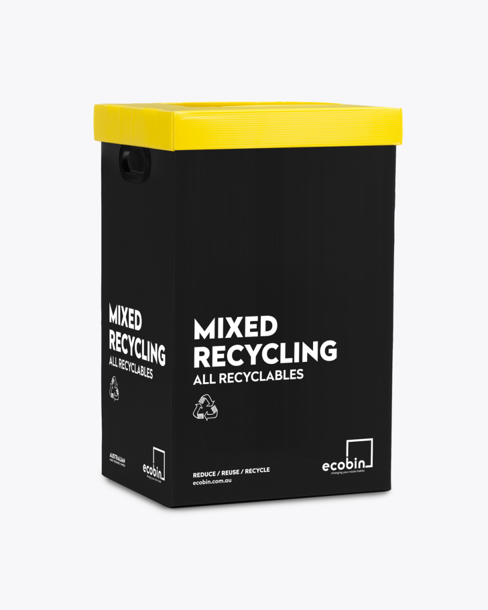 Mixed Recycling Waste Bin | Post Consumer Black Ecobin 60 Litre (Optional Yellow Lid)