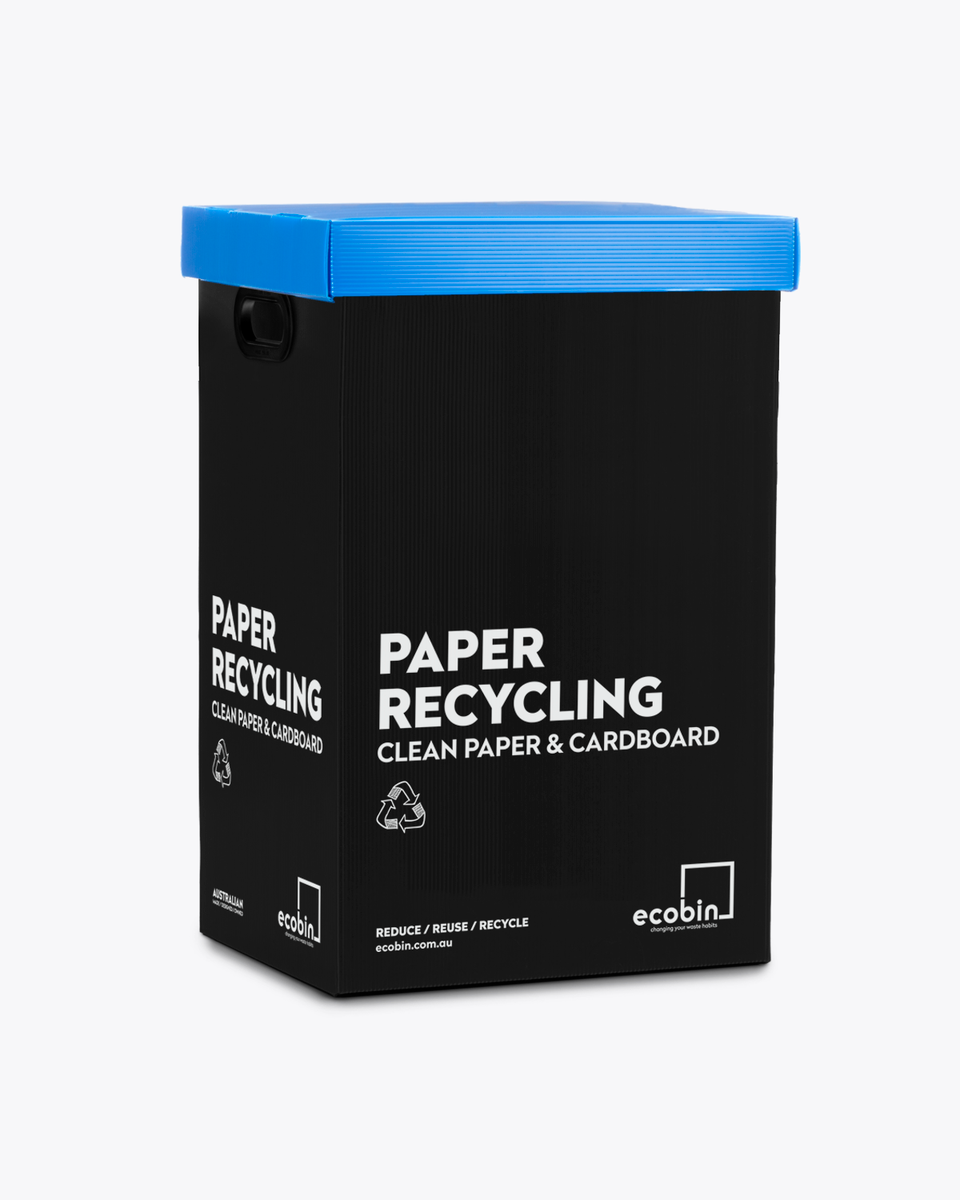 Paper & Cardboard Recycling Bin | Post Consumer Black 60 Litre (Optional Blue Lid)