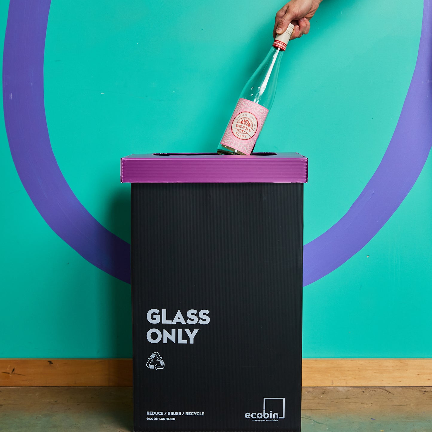 Glass Only Recycling Bin | Post Consumer Black Ecobin 60 Litre (Optional Purple Lid)