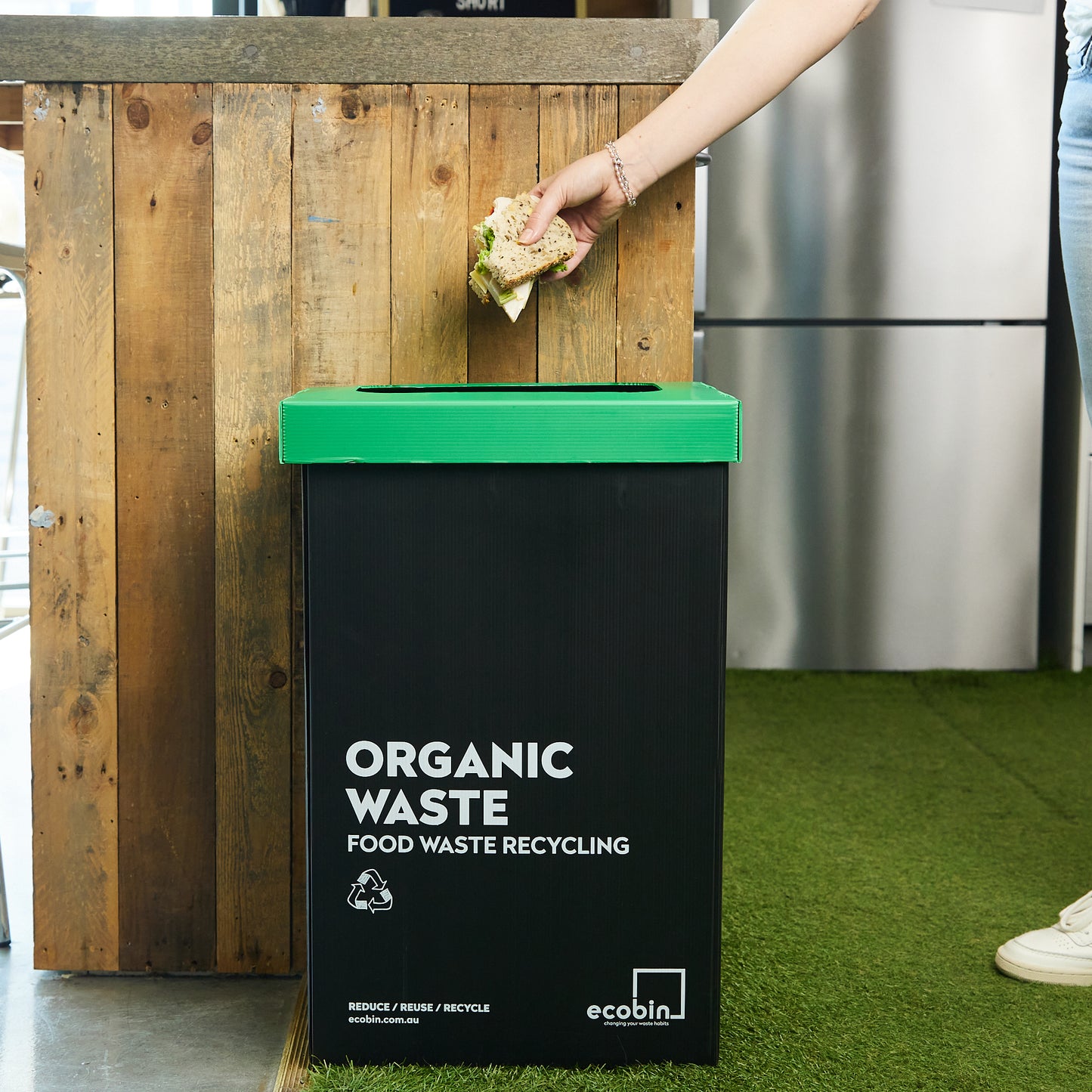 Organic Food Waste Bin | Post Consumer Black Ecobin 60 Litre (Optional Green Lid)