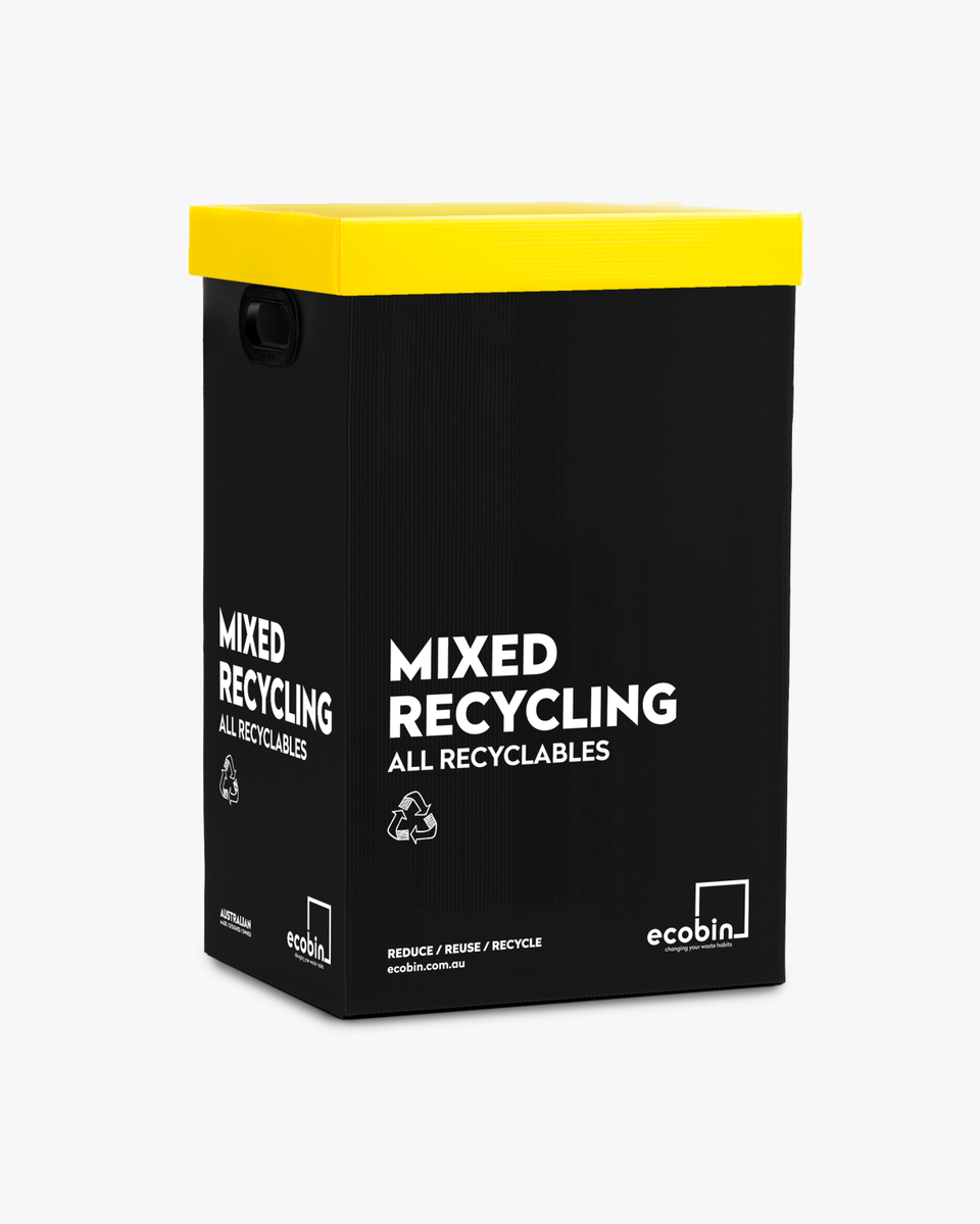 Mixed Recycling Waste Bin | Post Consumer Black Ecobin 60 Litre (Optional Yellow Lid)